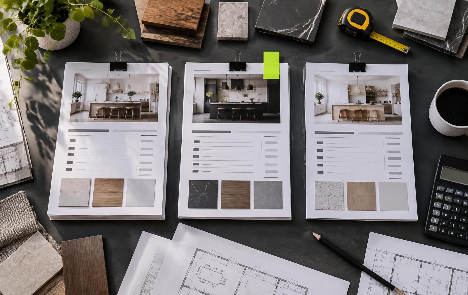 Contractor proposals and material samples ready for review